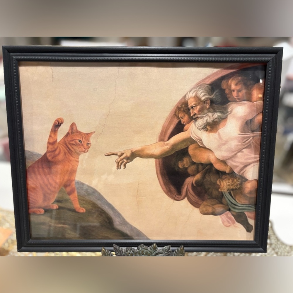 Michelangelo Parody, Humorous Renaissance Meme, Funny Cat Framed 8x10 Print